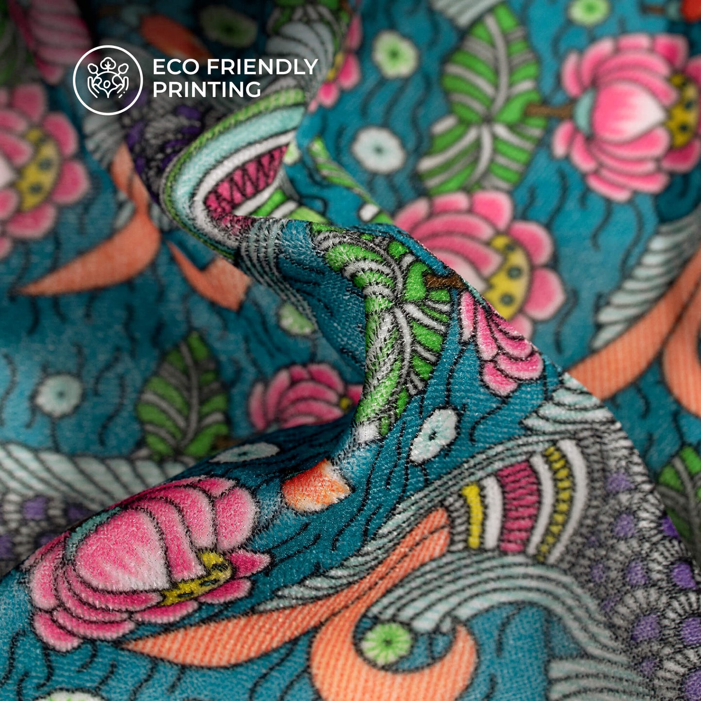 Blue And Pink Madhuvanii Digital Print Premium Velvet Fabric