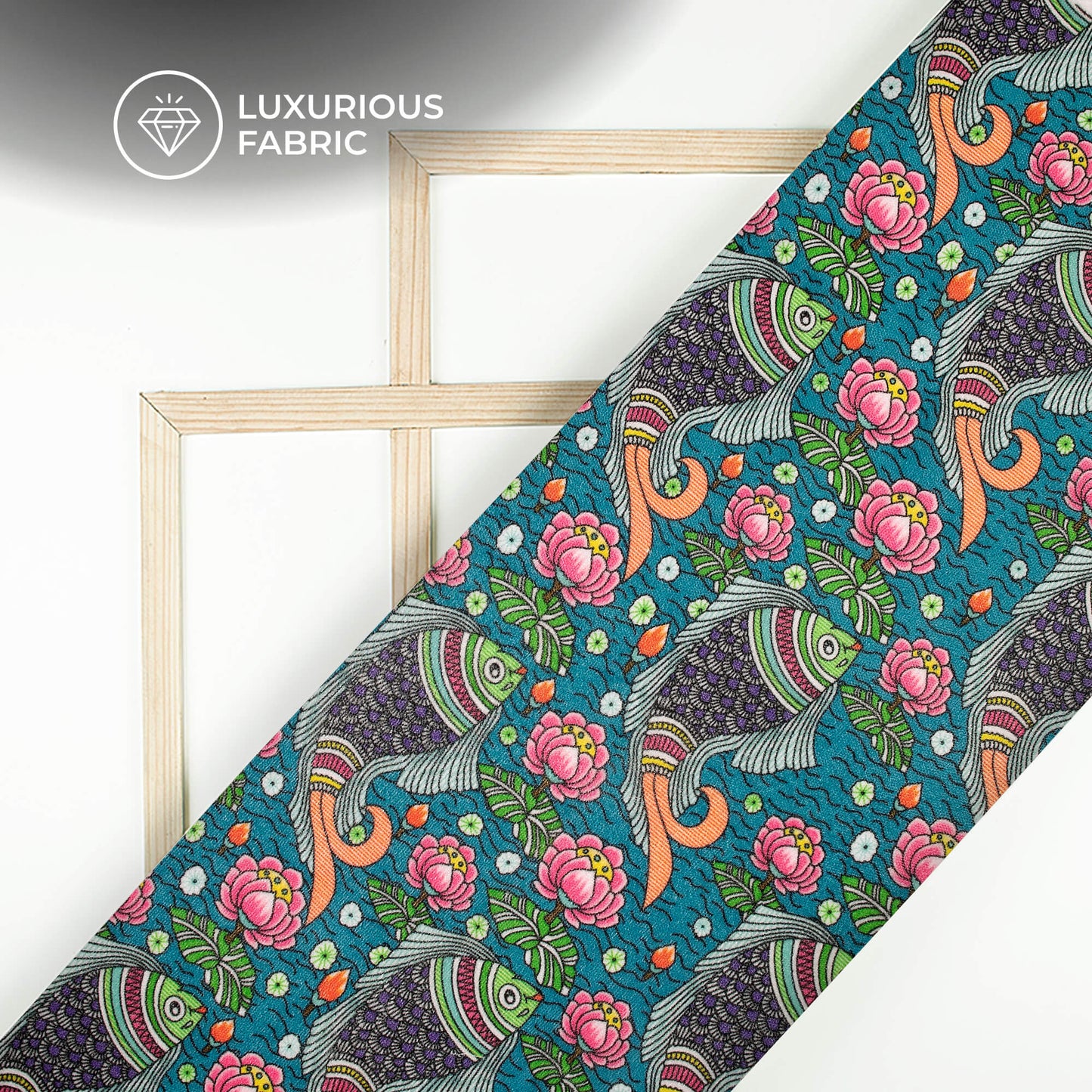 Blue And Pink Madhuvanii Digital Print Premium Velvet Fabric