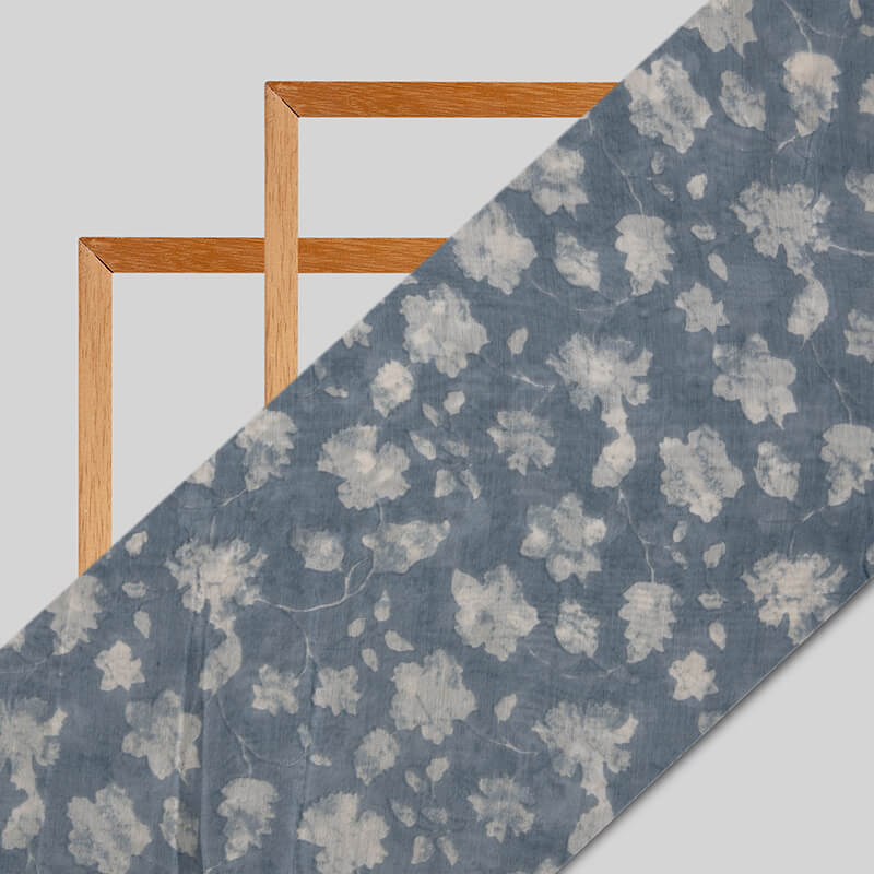 Light Grey Floral Pattern Viscose Muslin Fabric