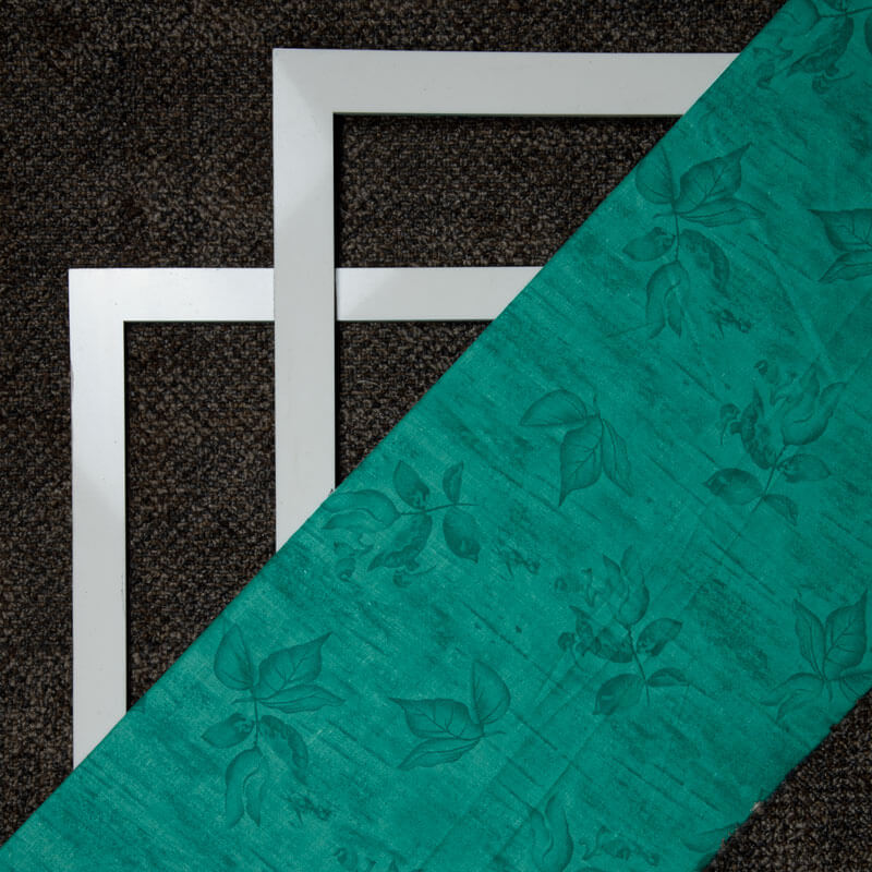 Turquoise Color Leaf Pattern On Cotton Fabric