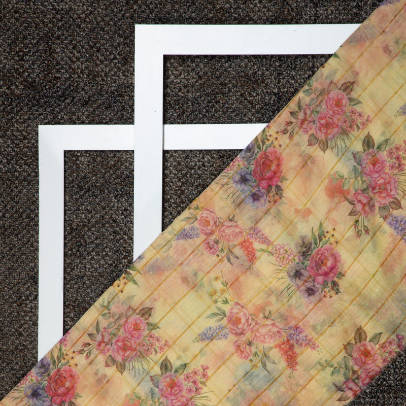 Digital Floral Print Zari Checks Chanderi Feel Fabric