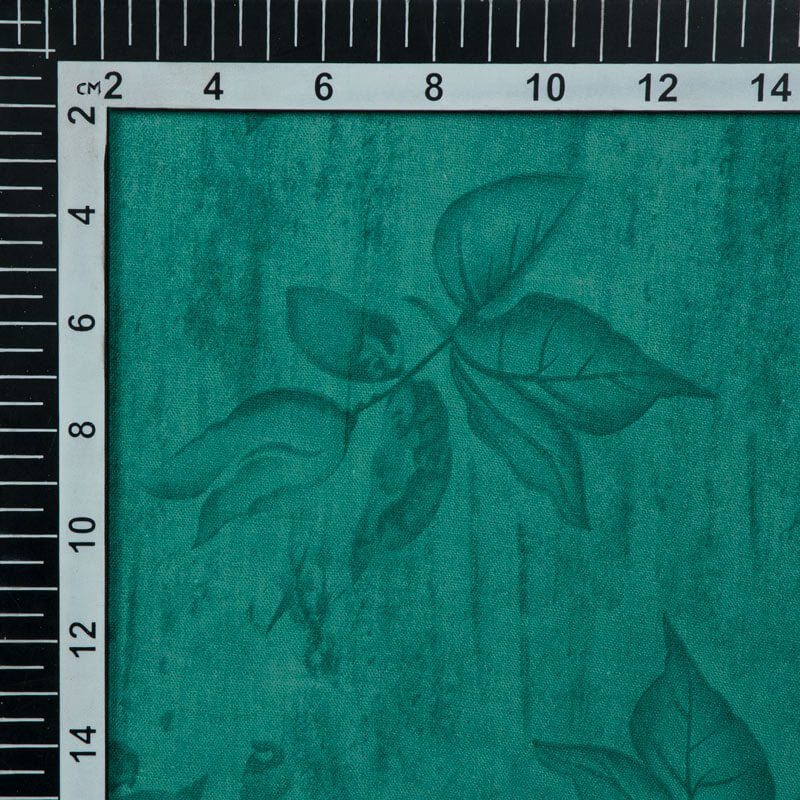 Turquoise Color Leaf Pattern On Cotton Fabric