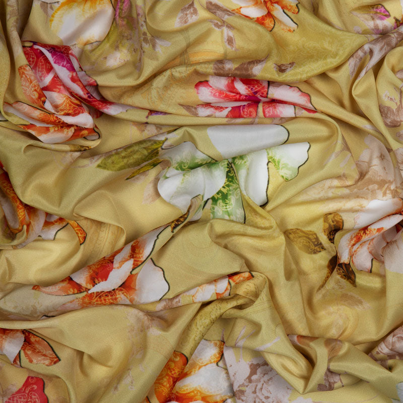 Lasser Satin Fabric With Floral Theme - Fabcurate