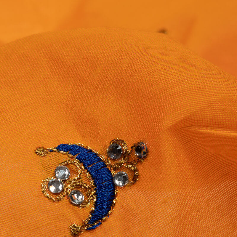 Gold Yellow Butti Pattern Embroidery Chanderi Fabric - Fabcurate