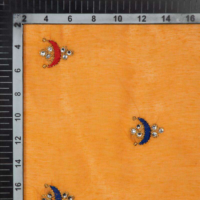 Gold Yellow Butti Pattern Embroidery Chanderi Fabric - Fabcurate