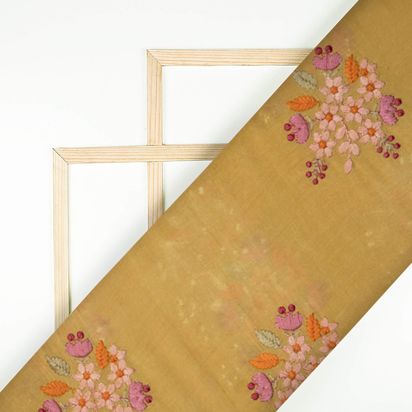 Yellow Floral Pattern Embroidery Silk Fabric - Fabcurate