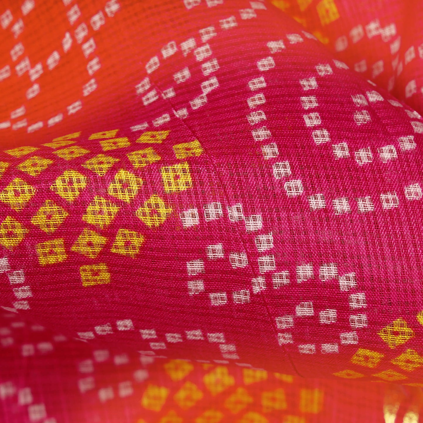 Dark Pink Bandhani Pattern Foil Print Kota Doria Fabric