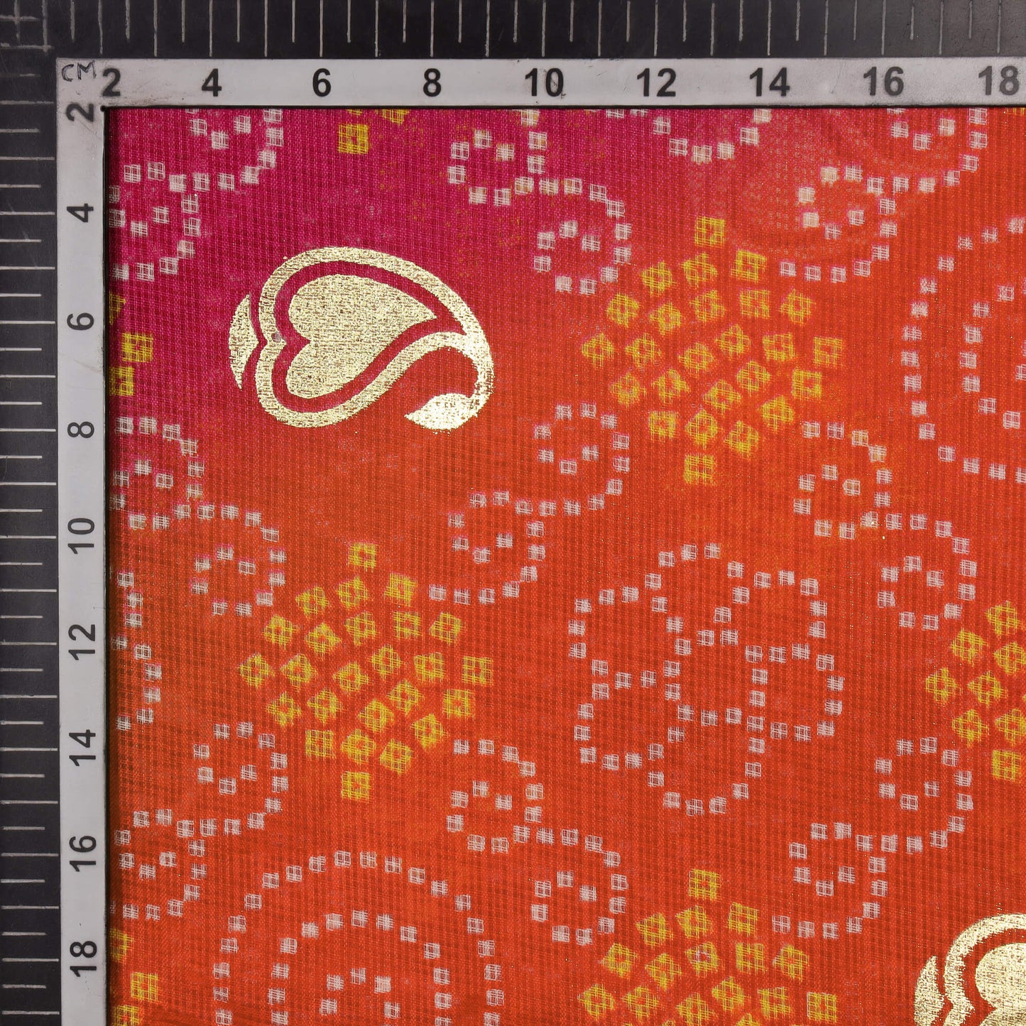 Dark Pink Bandhani Pattern Foil Print Kota Doria Fabric