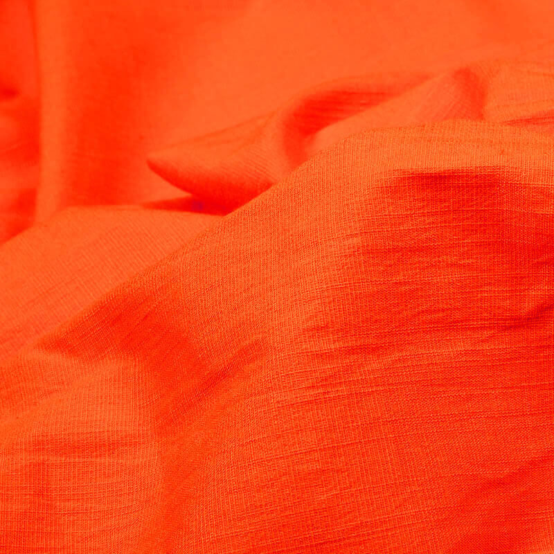Orange Plain Rayon Slub Lycra Fabric - Fabcurate