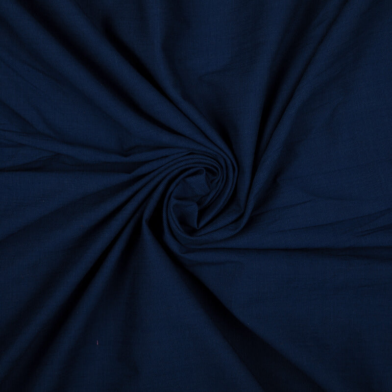 Navy Blue Plain Rayon Slub Lycra Fabric - Fabcurate