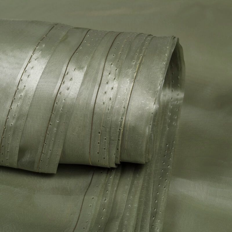 Grey Green Plain Premium Organza Silk Fabric - Fabcurate