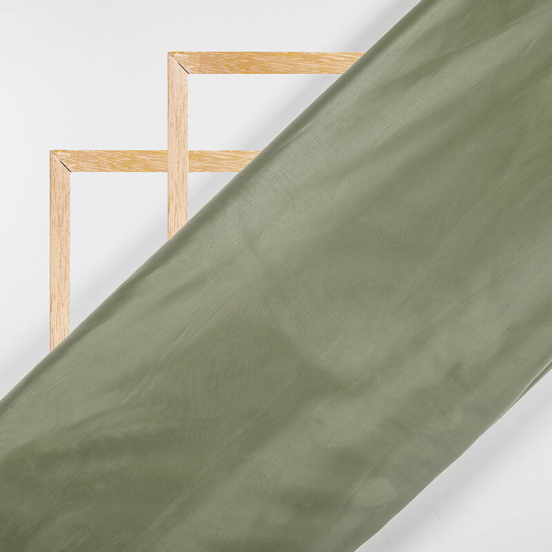 Grey Green Plain Premium Organza Silk Fabric - Fabcurate