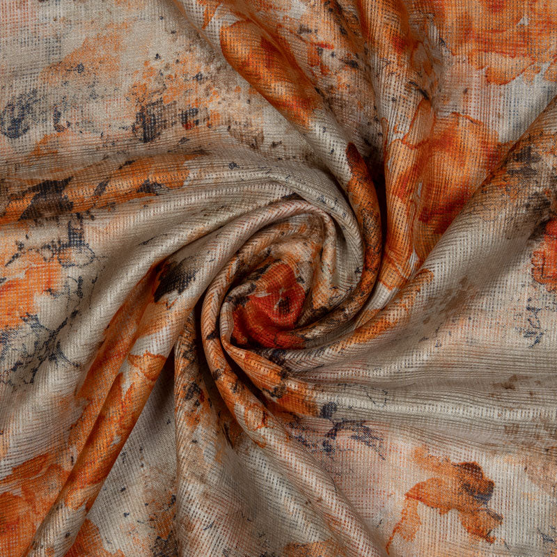 Pastel Orange Floral Pattern Kota Doria Fabric - Fabcurate