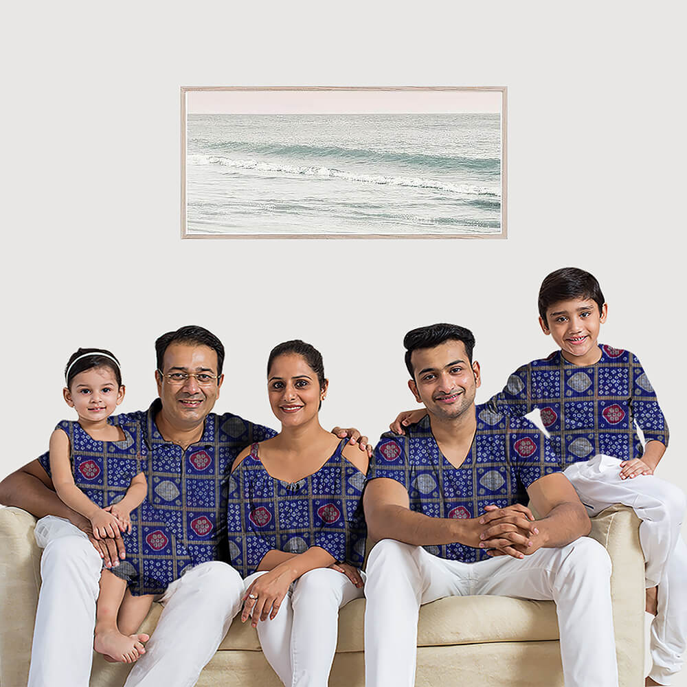 Royal Blue Bandhani Pattern Screen Print Kota Doria Fabric - Fabcurate