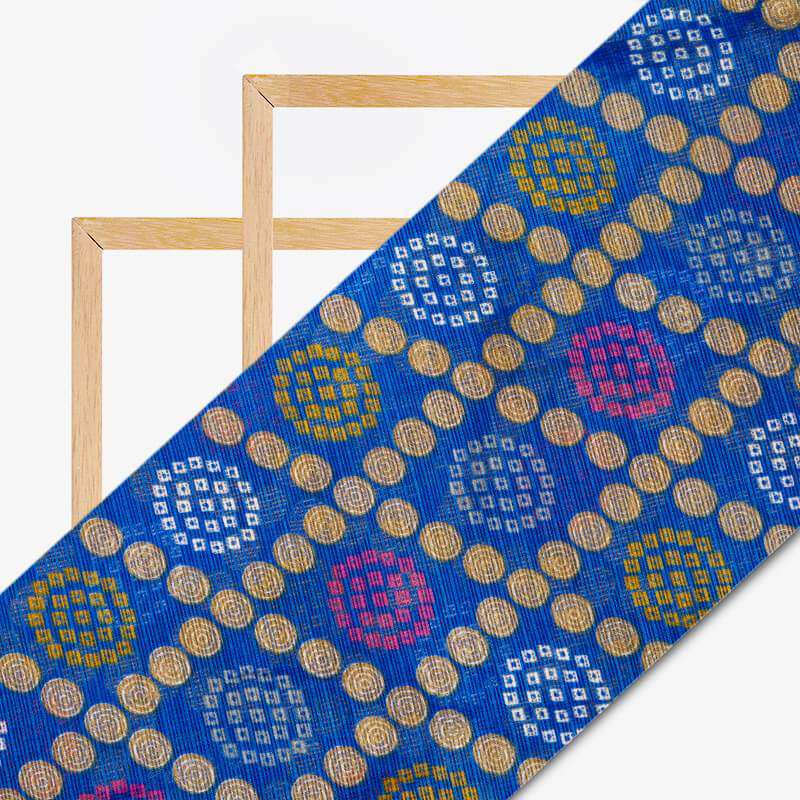 Blue And Beige Bandhani Pattern Screen Print Kota Doria Fabric - Fabcurate