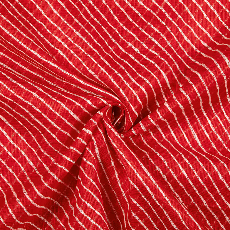 Red And White Leheriya Pattern Screen Print Kota Doria Fabric - Fabcurate