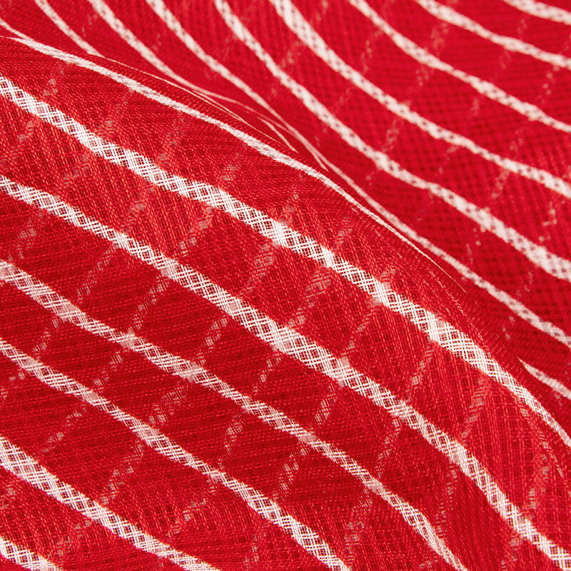 Red And White Leheriya Pattern Screen Print Kota Doria Fabric - Fabcurate