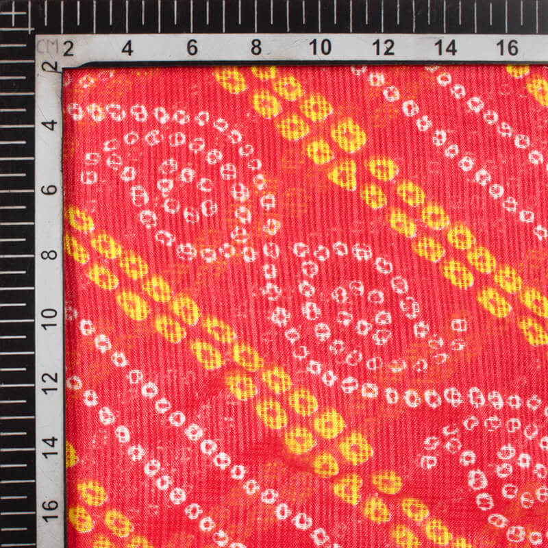 Carrot Pink And Yellow Bandhani Pattern Screen Print Kota Doria Fabric - Fabcurate