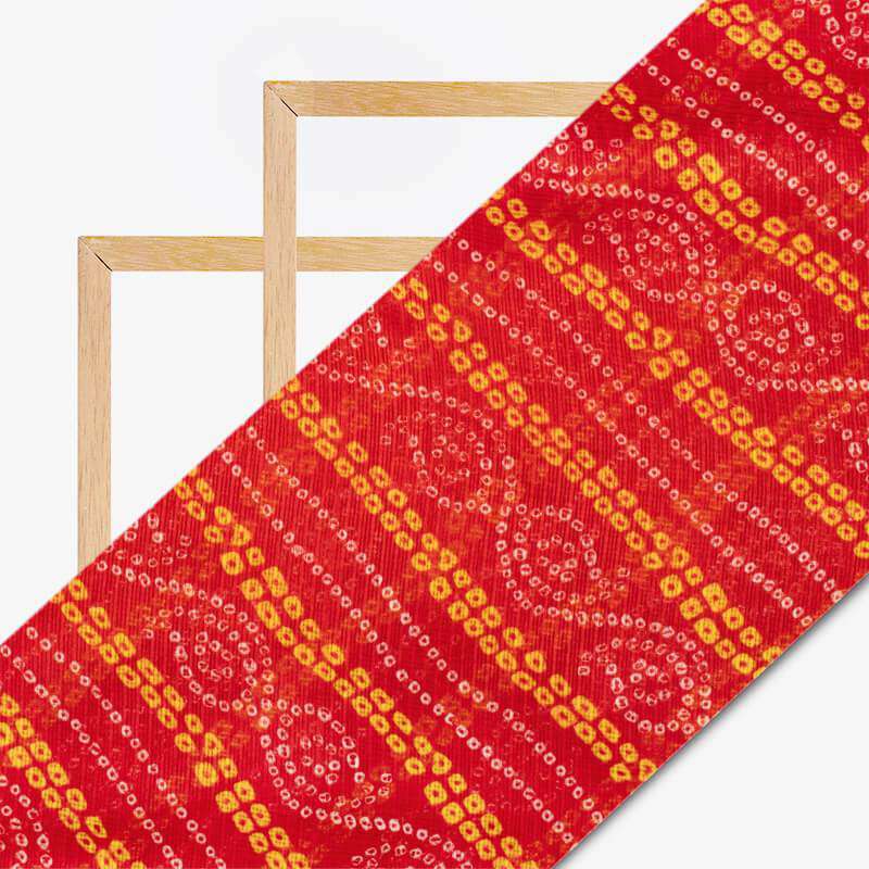 Red And Yellow Bandhani Pattern Screen Print Kota Doria Fabric - Fabcurate