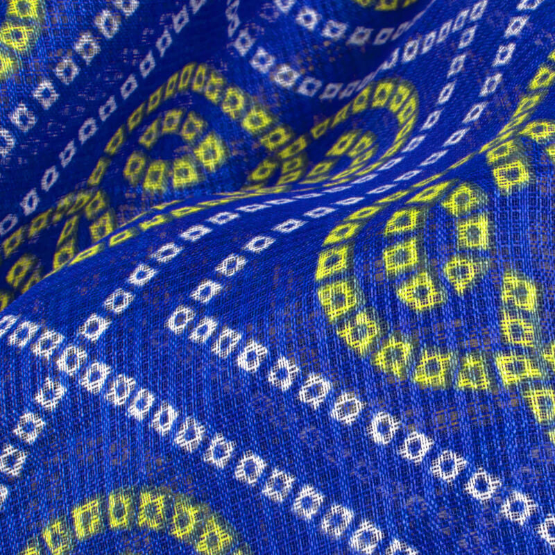 Royal Blue And White Bandhani Pattern Screen Print Kota Doria Fabric - Fabcurate