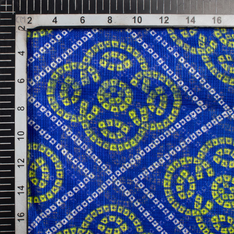 Royal Blue And White Bandhani Pattern Screen Print Kota Doria Fabric - Fabcurate