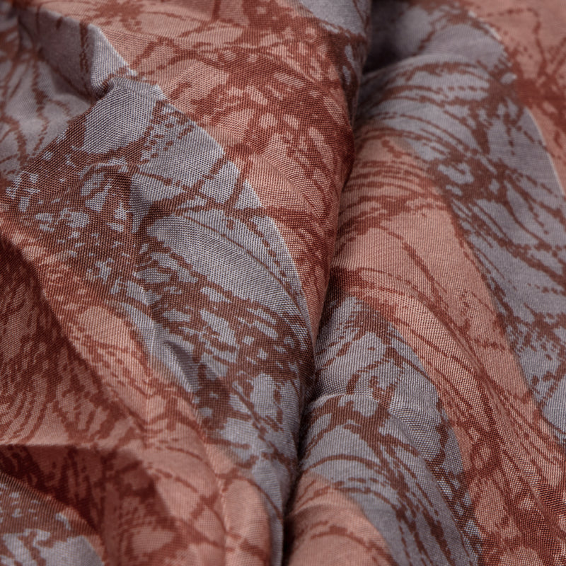 Light Grey And Peach Abstract Pattern Viscose Muslin Fabric - Fabcurate