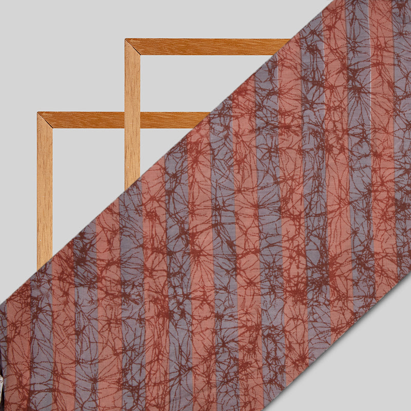 Light Grey And Peach Abstract Pattern Viscose Muslin Fabric - Fabcurate