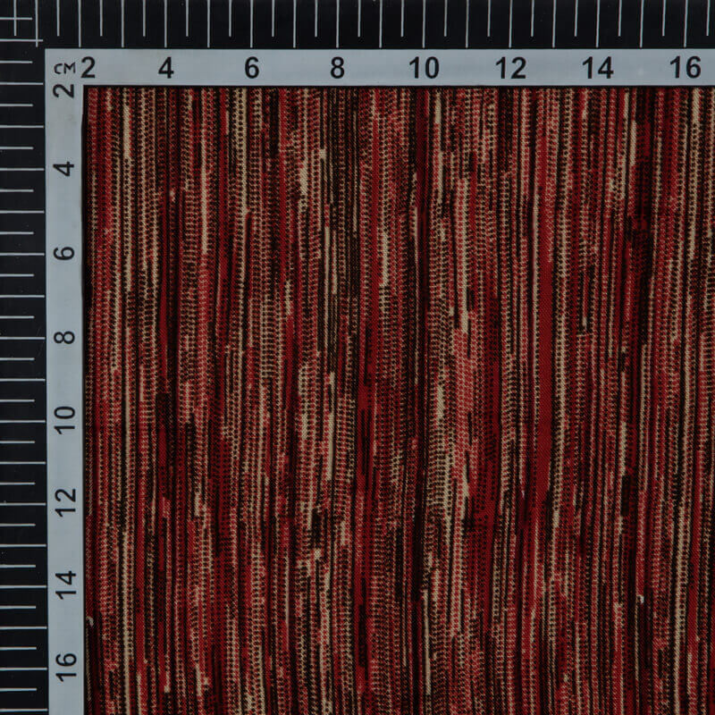 Red Abstract Pattern Screen Print Viscose Rayon Fabric - Fabcurate