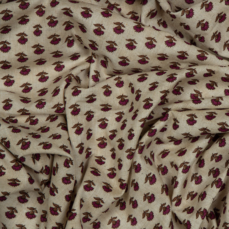 Cream And Maroon Floral Flex Cotton Fabric - Fabcurate