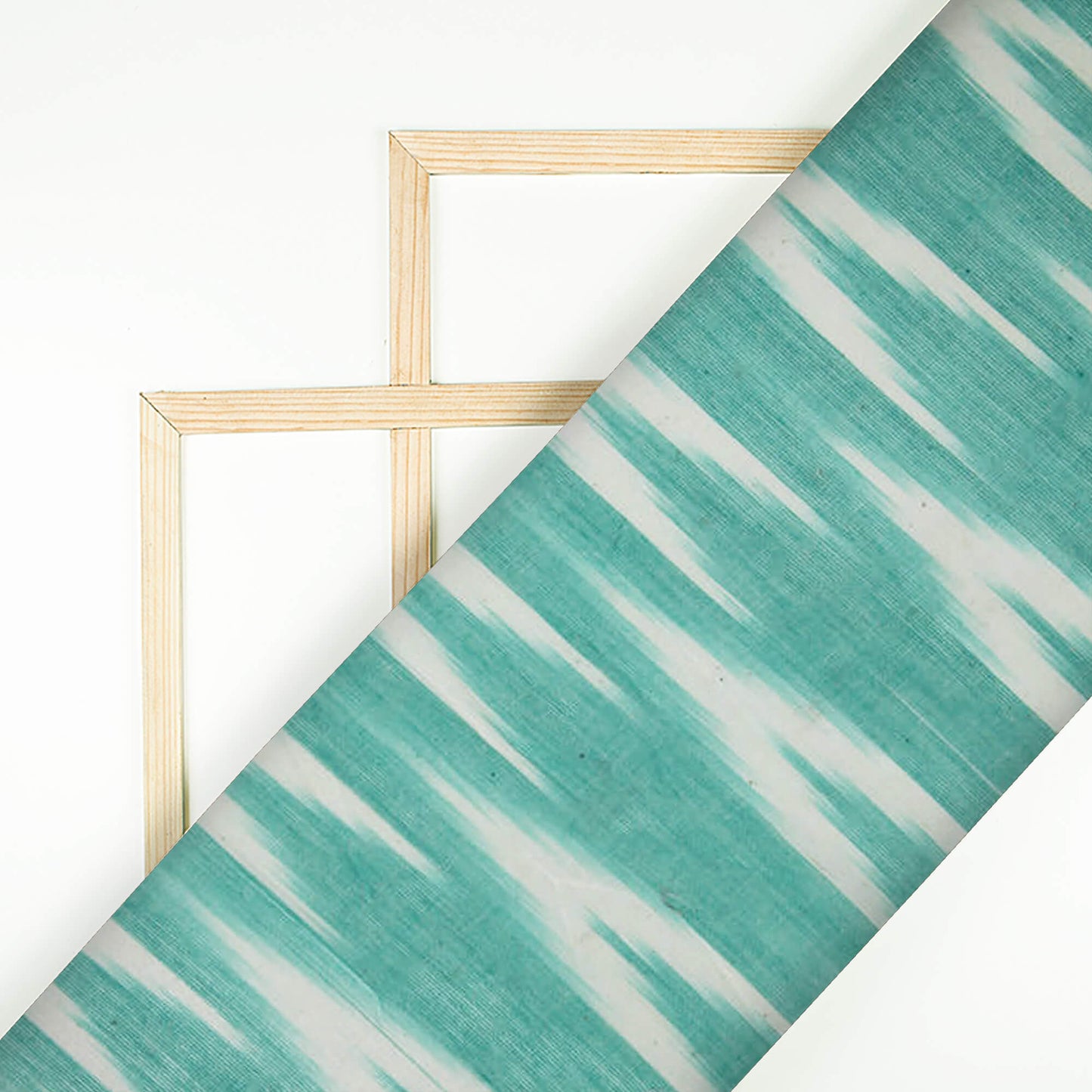 (Pre-Cut 1 Meter) Turquoise And White Weaved Bhagalpuri Ikat Cotton Fabric - Fabcurate