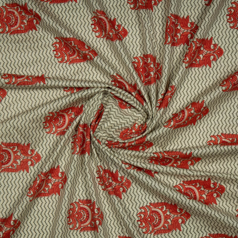 Cream Chevron Pattern Cotton Fabric - Fabcurate