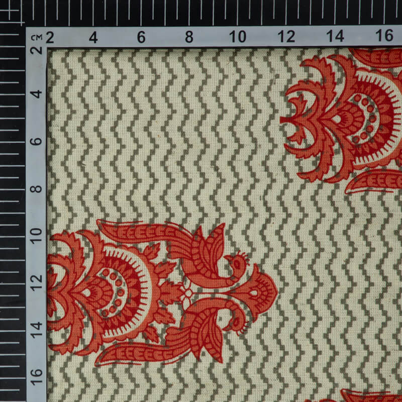 Cream Chevron Pattern Cotton Fabric - Fabcurate