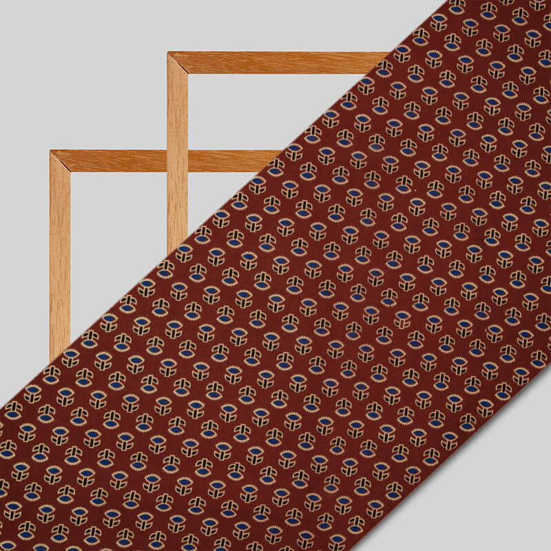 Maroon Floral Booti Pattern Ajrakh Screen Print Natural Dye Cotton Fabric