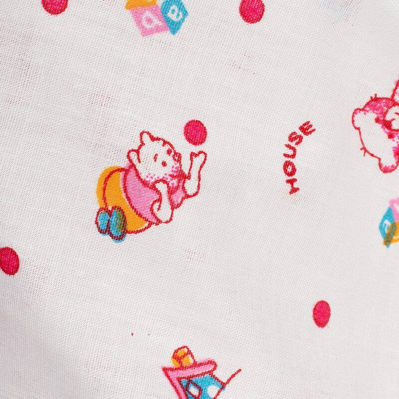 White And Pink Kids Pattern Cotton Fabric - Fabcurate