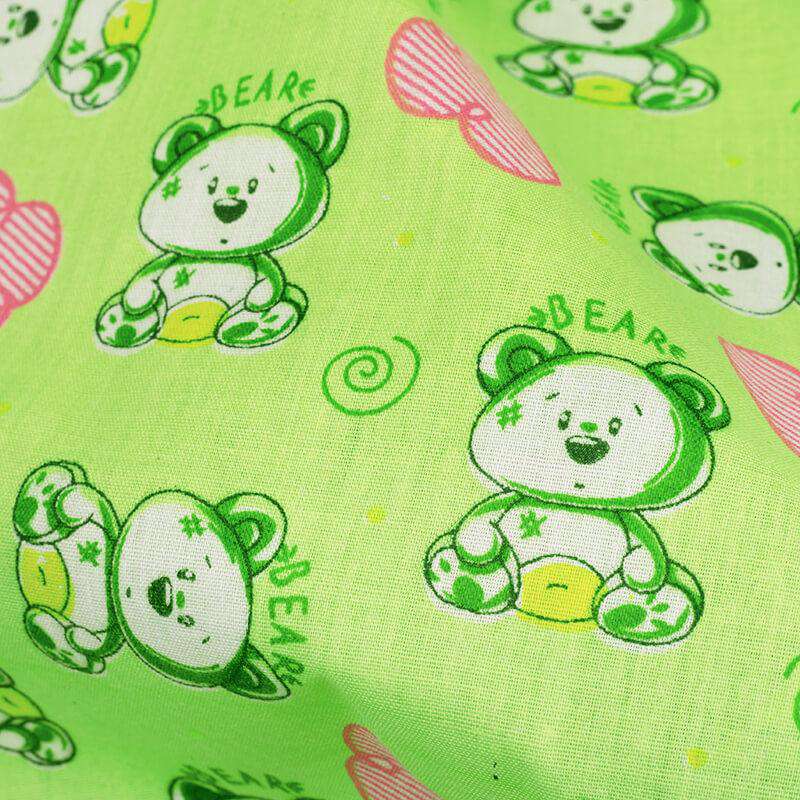 Parrot Green And Pink Kids Pattern Cotton Fabric - Fabcurate