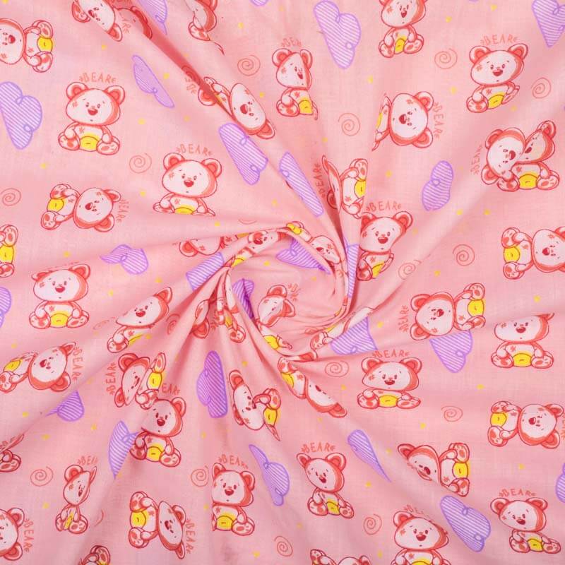Light Pink And Red Kids Pattern Cotton Fabric - Fabcurate