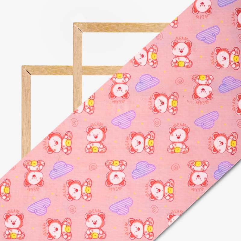 Light Pink And Red Kids Pattern Cotton Fabric - Fabcurate
