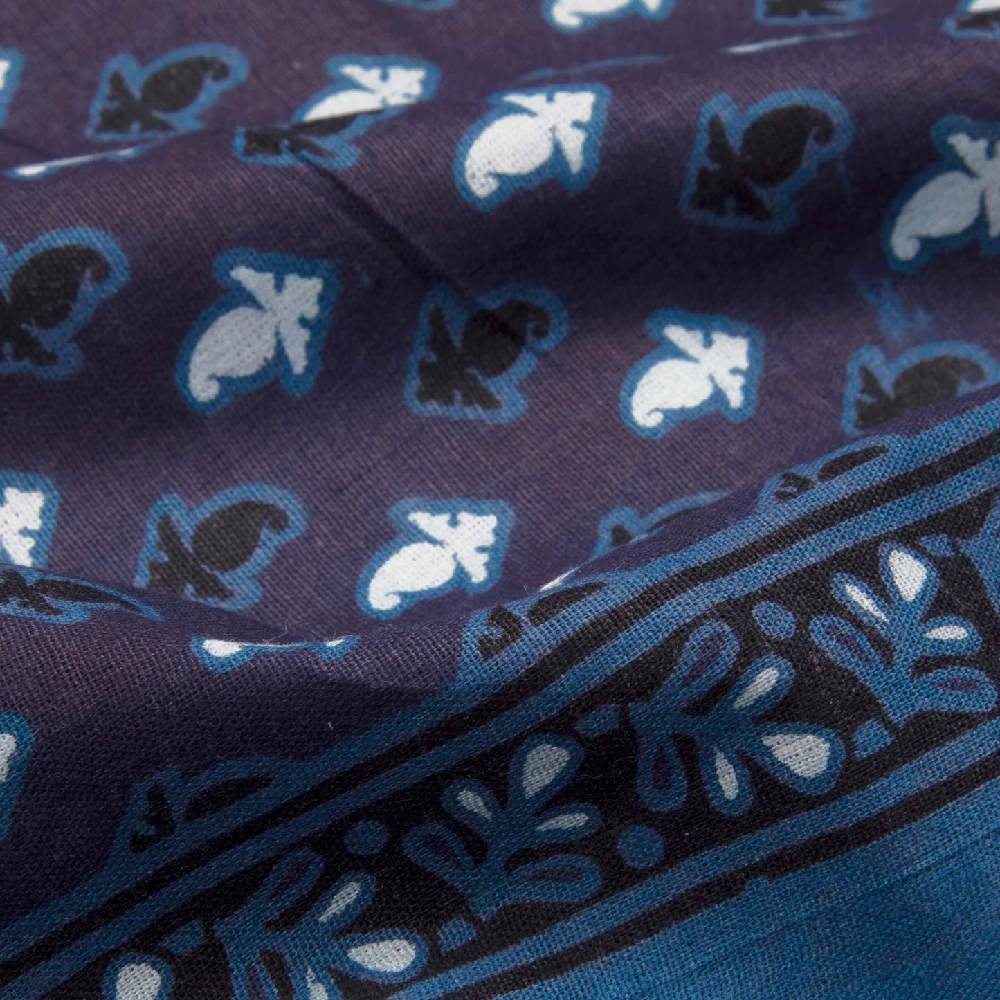 Navy Blue And Black Paisley Pattern Screen Print Cotton Fabric - Fabcurate