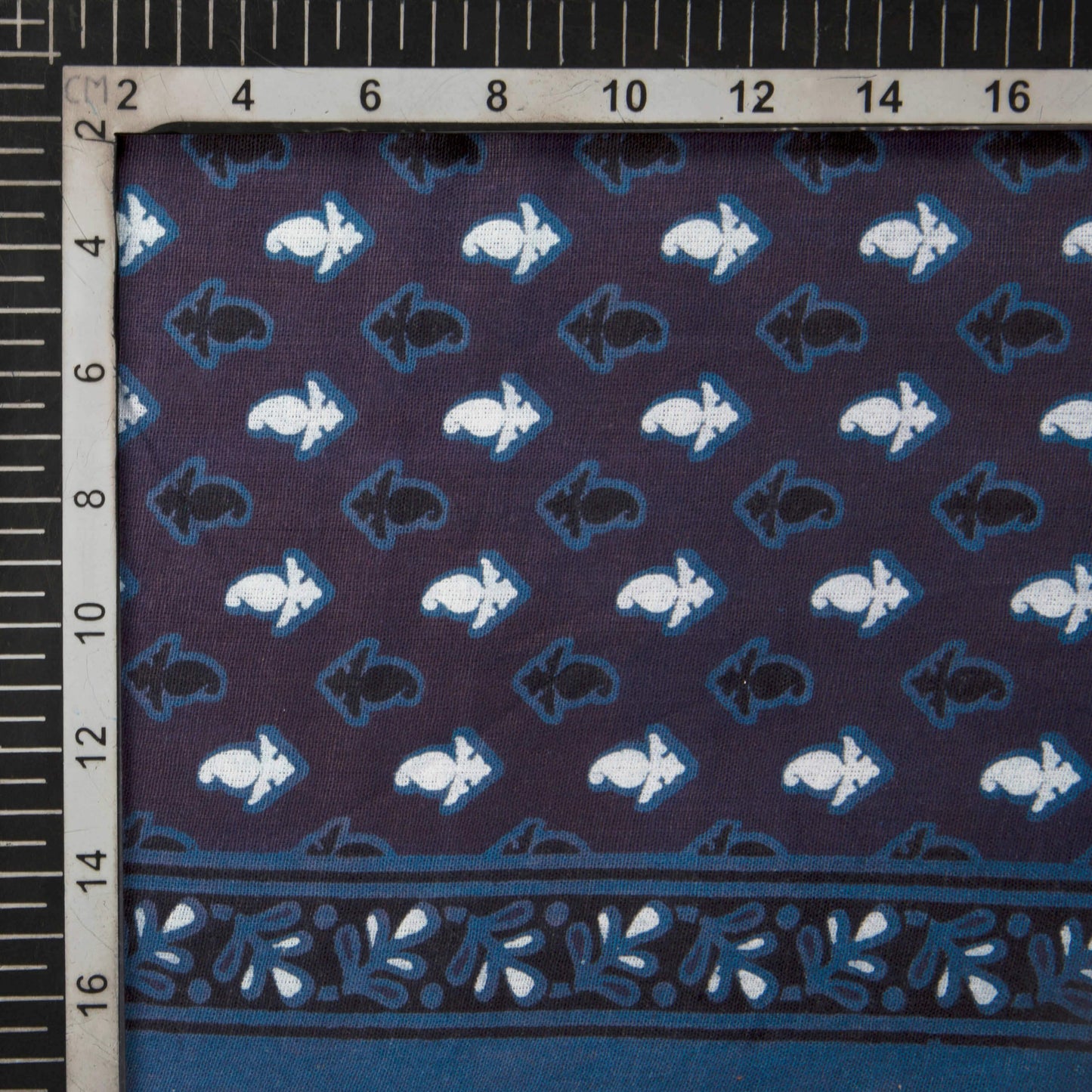 Navy Blue And Black Paisley Pattern Screen Print Cotton Fabric - Fabcurate