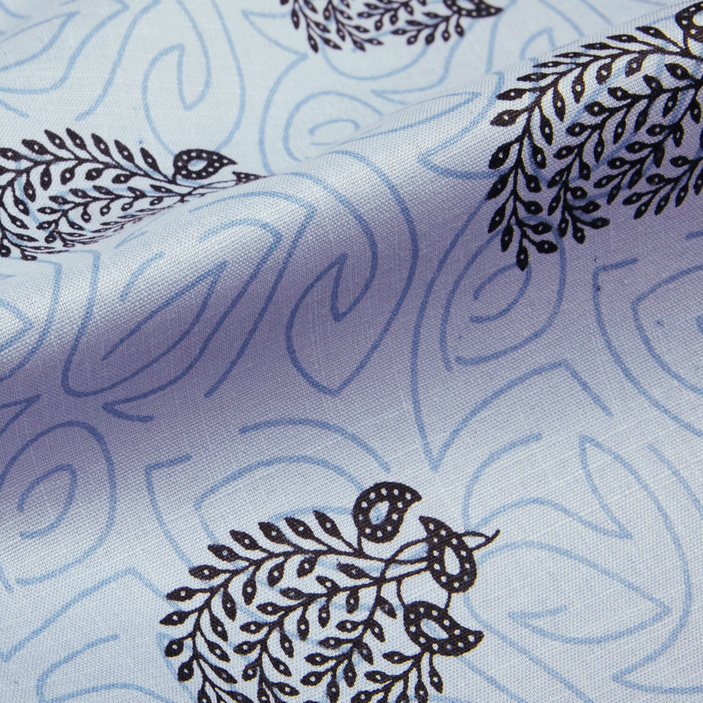 Grey And Black Mughal Floral Pattern Screen Print Cotton Slub Fabric - Fabcurate