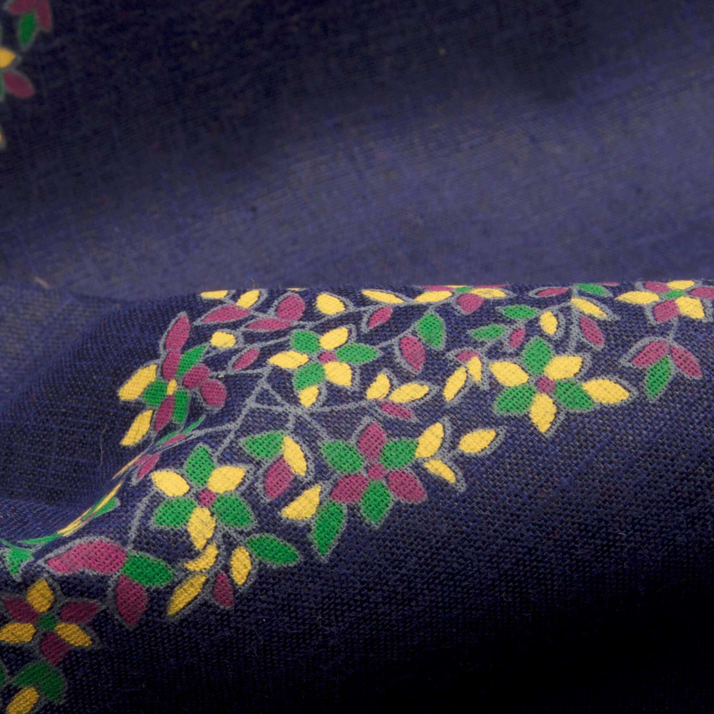 Berry Blue Paisley Pattern Screen Print Cotton Slub Fabric - Fabcurate