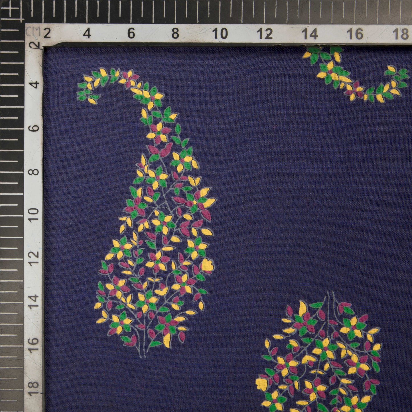 Berry Blue Paisley Pattern Screen Print Cotton Slub Fabric - Fabcurate