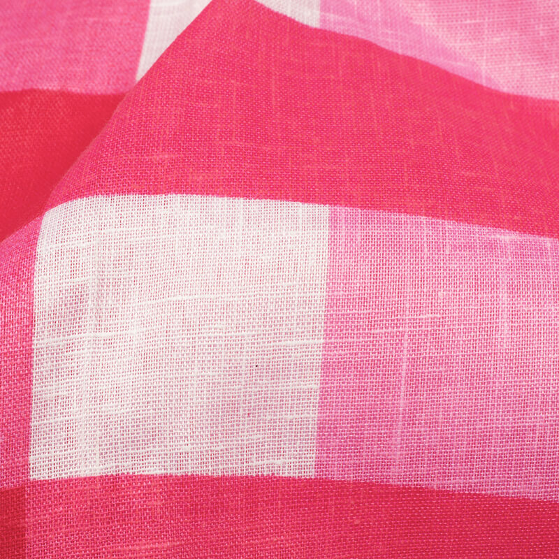 White And Dark Pink Checks Pattern Screen Print Cotton Slub Fabric - Fabcurate