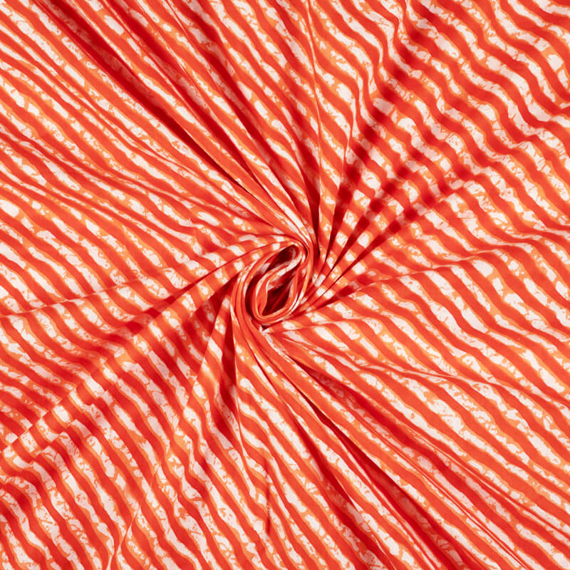 Orange And White Leheriya Pattern Screen Print Cotton Fabric - Fabcurate