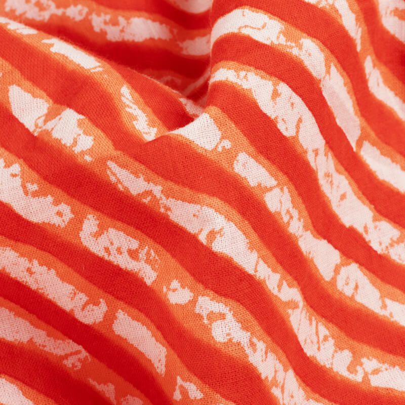 Orange And White Leheriya Pattern Screen Print Cotton Fabric - Fabcurate