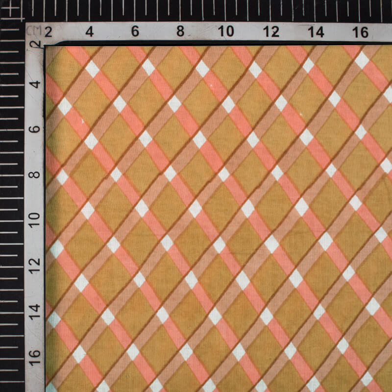 Peanut Brown And Watermelon Pink Leheriya Screen Print Cotton Fabric - Fabcurate