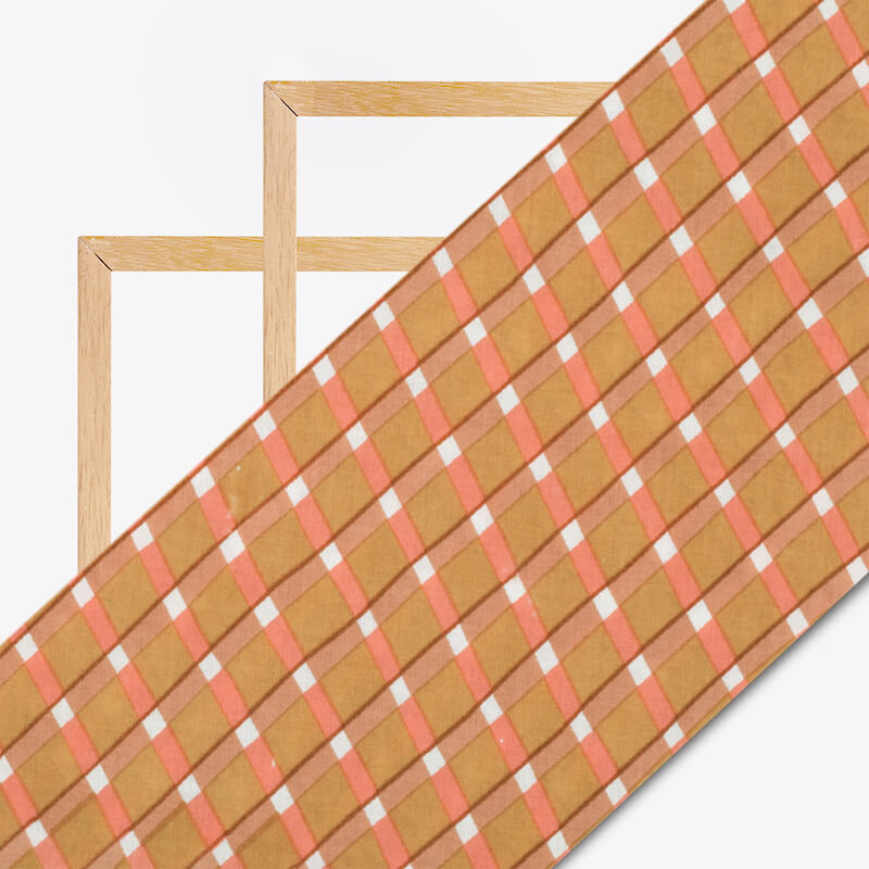 Peanut Brown And Watermelon Pink Leheriya Screen Print Cotton Fabric - Fabcurate