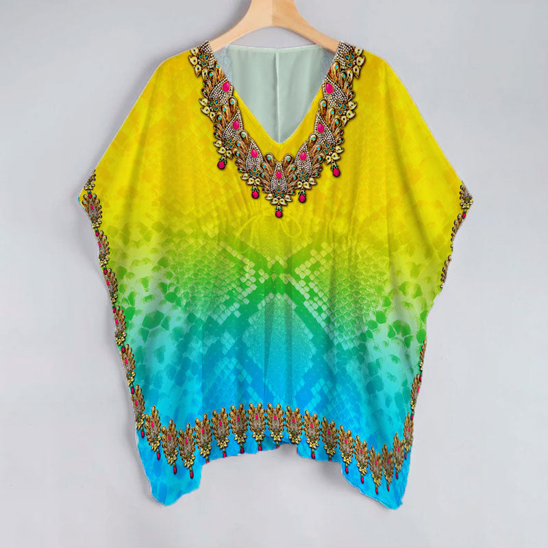 Evelyn Kaftan in Red and Blue Abstract Pattern main image 0