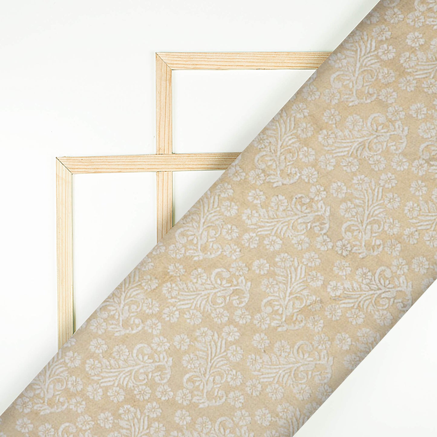 Beige Floral Pattern Jacquard Tussar Silk Fabric - Fabcurate