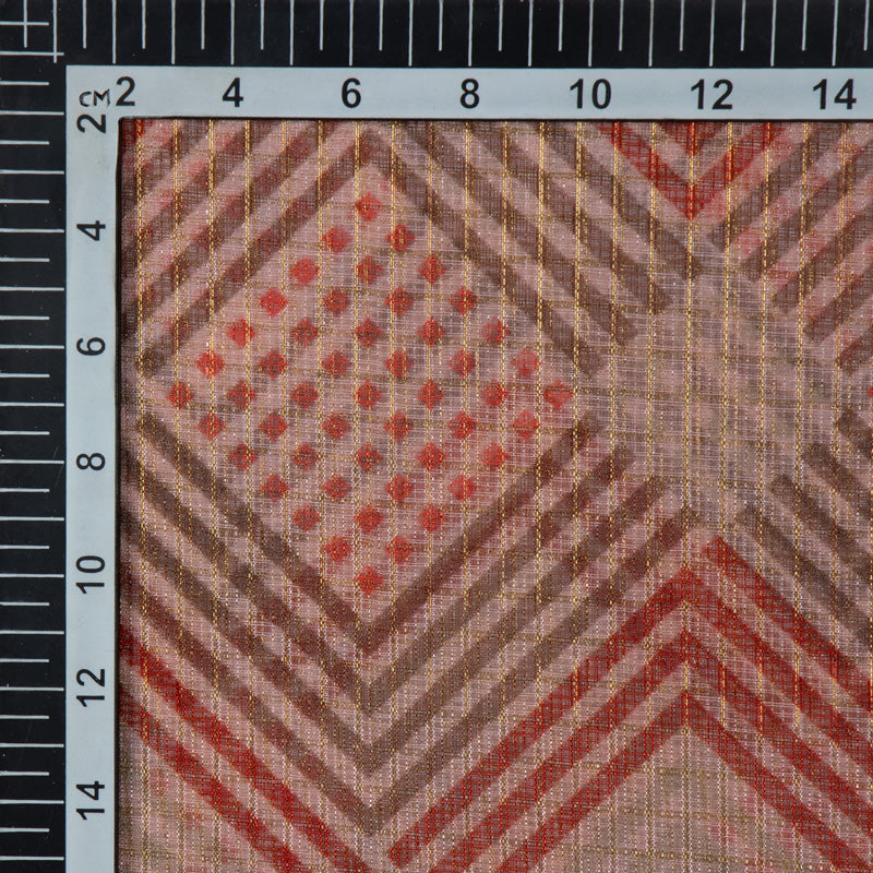 Peach Monga Checks Pattern Kota Doria Fabric